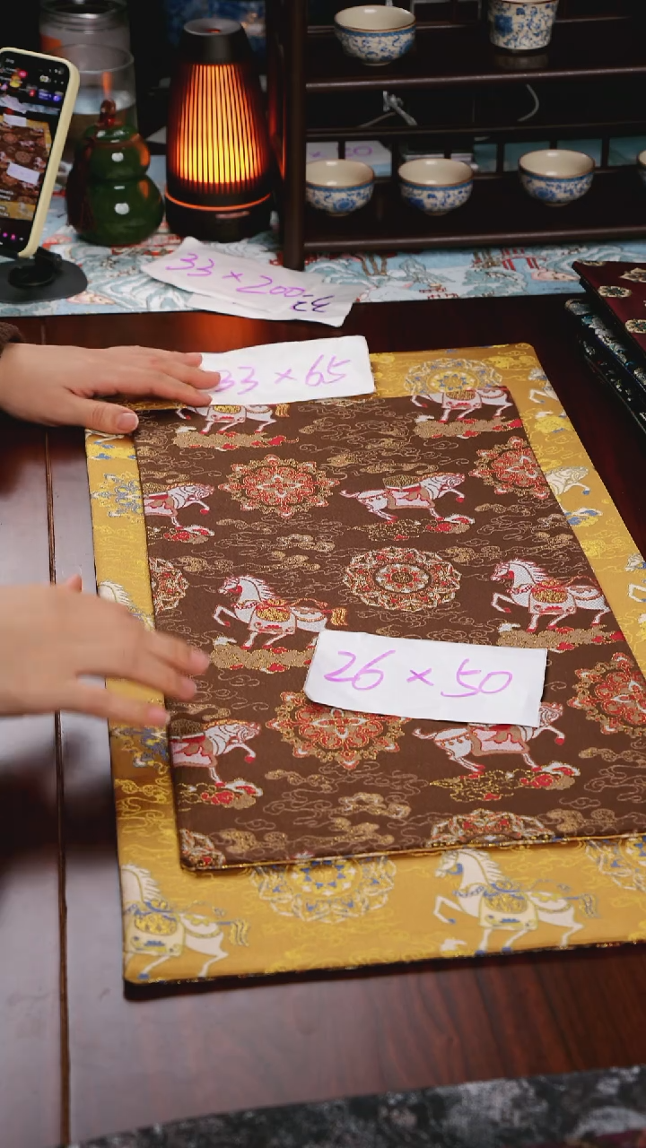 【小马宝相花黄咖双面】中国风干泡织锦茶席26*50