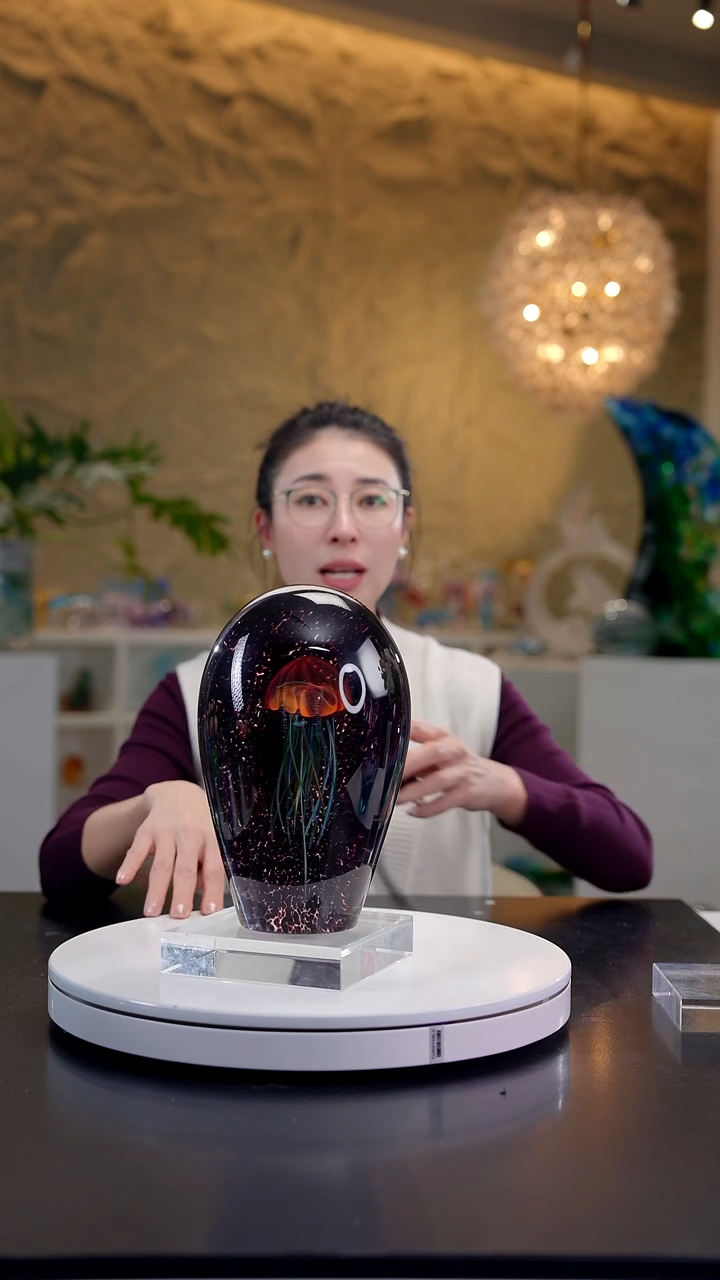 手工艺品琉璃极简黑设计款水母摆件
