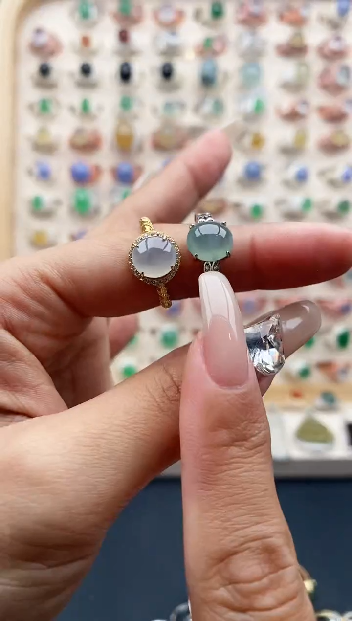 【闪购商品】翡翠戒指银S925镶嵌缅甸天然A货翡翠222  8+9