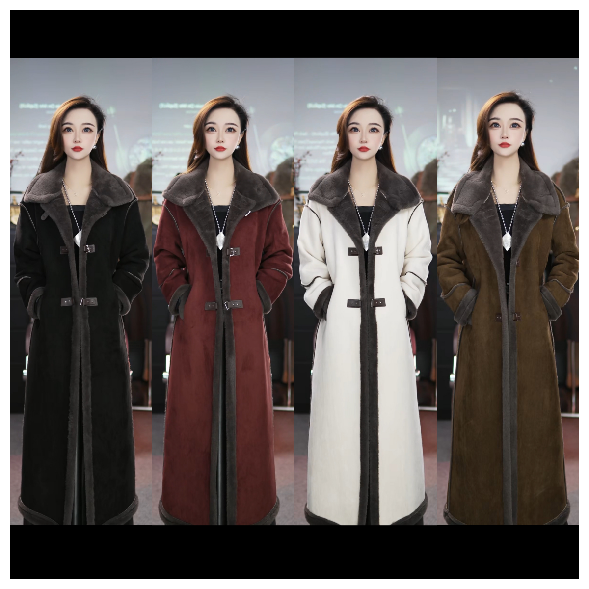 Y1美拉德麂皮绒皮毛一体长款大衣外套女2025冬季新款加厚爆款