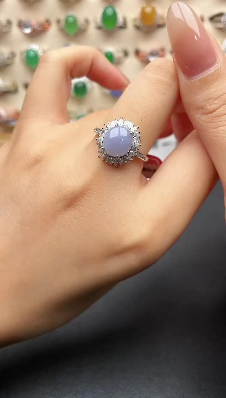 银S925镶嵌戒指翡翠一物一证一礼盒