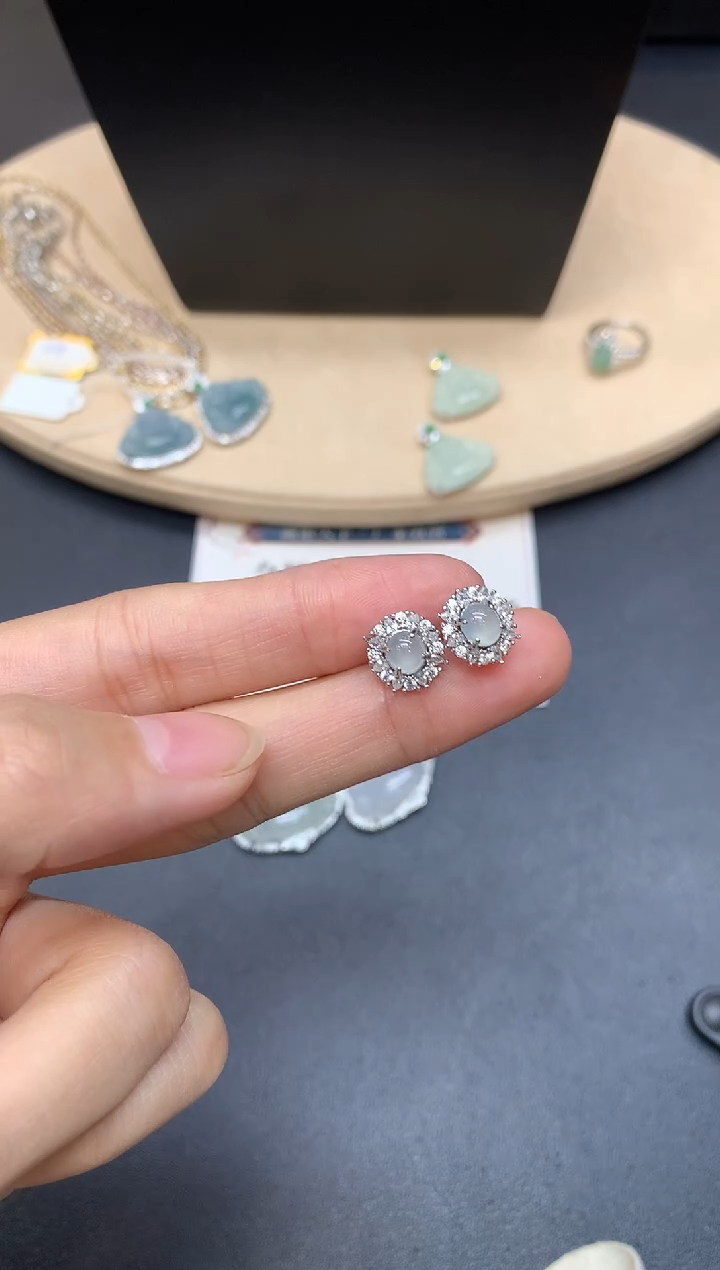 【闪购商品】翡翠耳饰银S925镶嵌蛋面【多样性发其一】