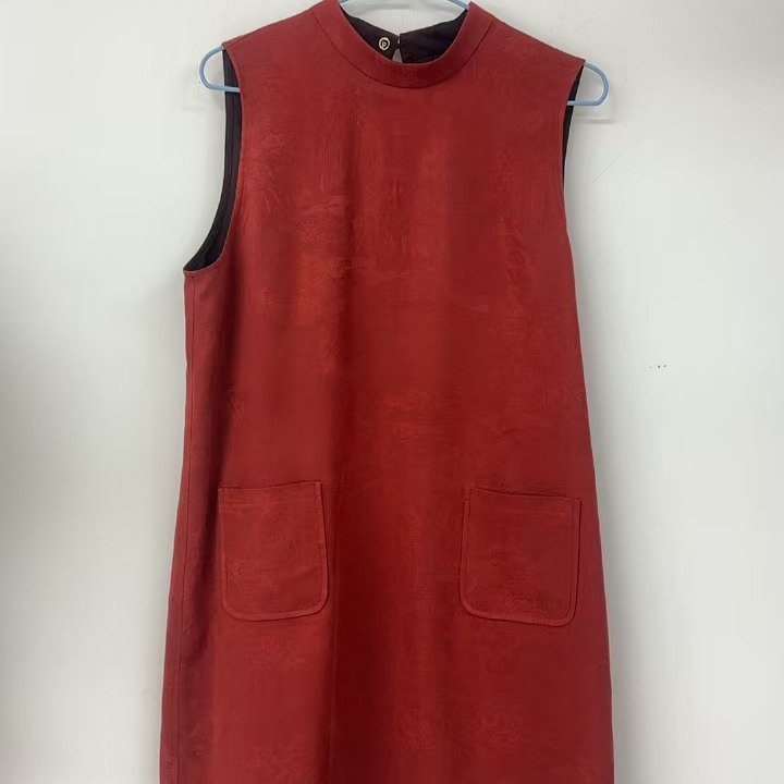 贴袋立领双面穿背心连衣裙