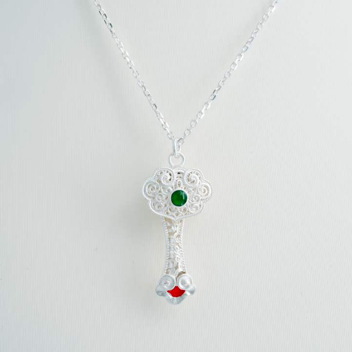 足银银制品 足银999吉祥如意复古吊坠项链毛衣链古法