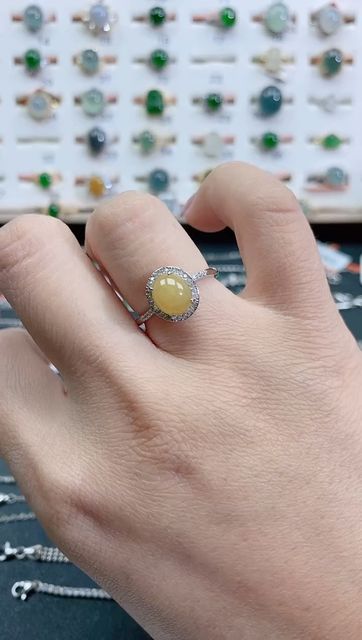 银S925镶嵌戒指翡翠天然翡翠