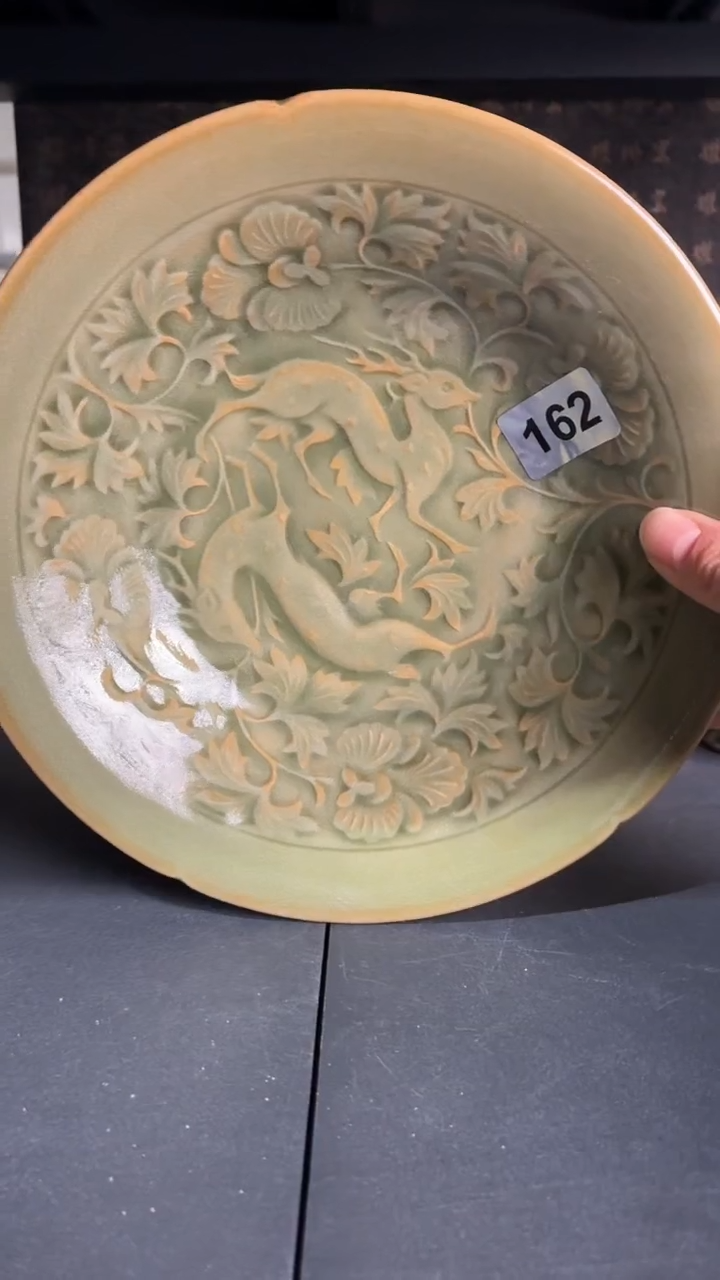 耀州窑仰山双鹿盘厚胎微瑕162