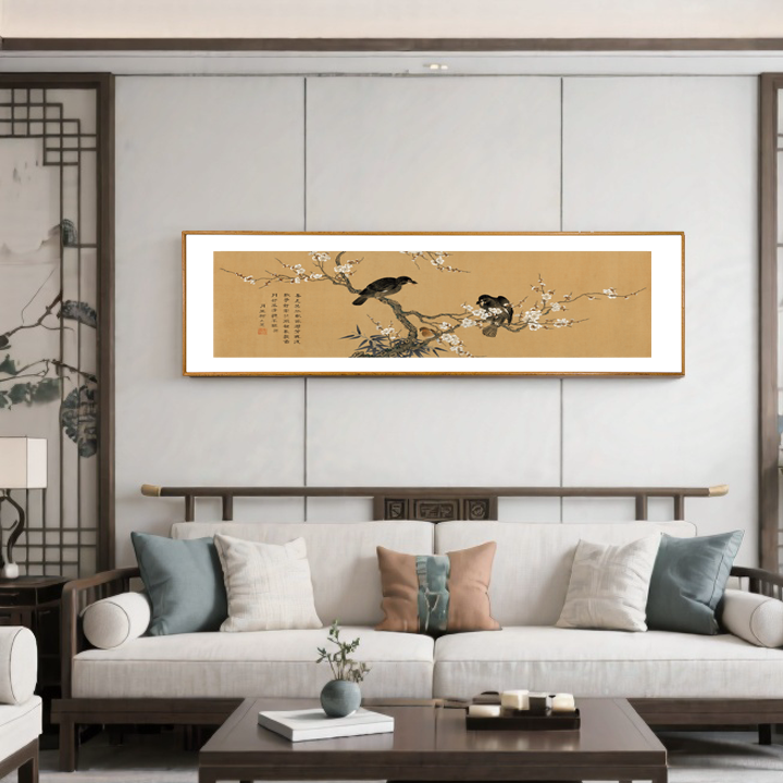 八哥花卉 博物馆复刻版画 新中式客厅书房卧室装饰画 办公室挂画
