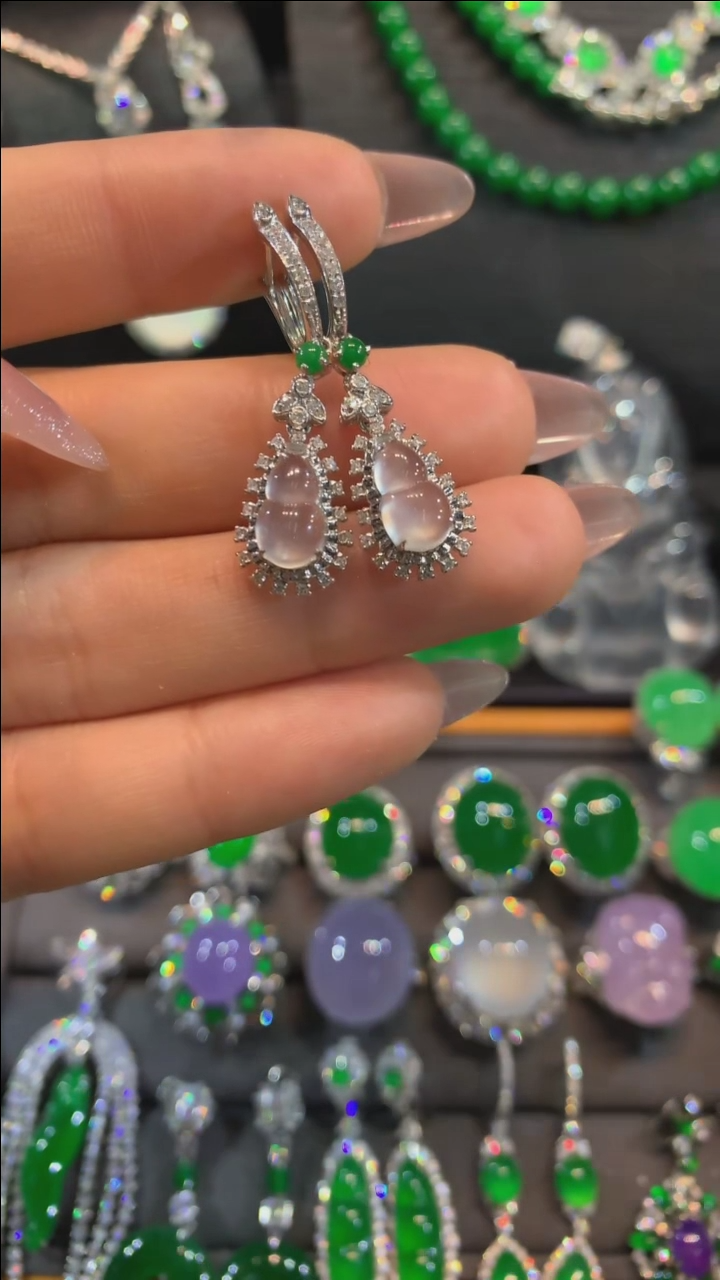 【闪购商品】翡翠耳饰18K金镶嵌耳饰