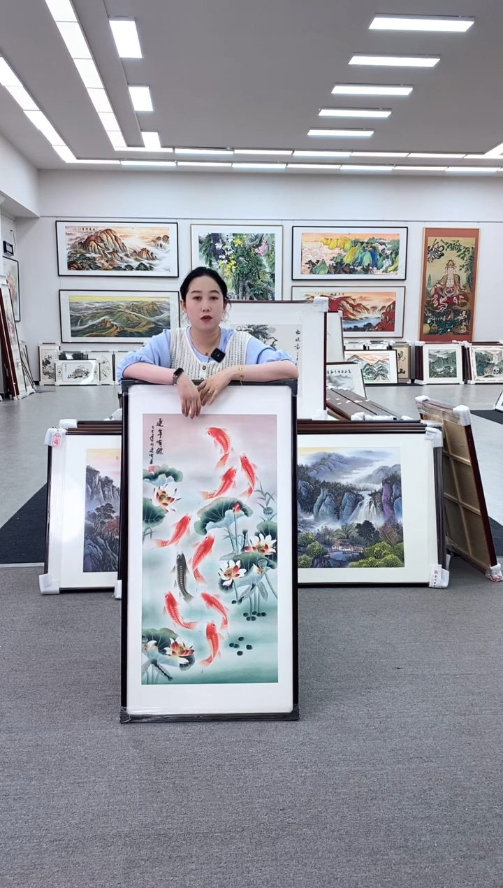 国画九鱼图125*65手绘    