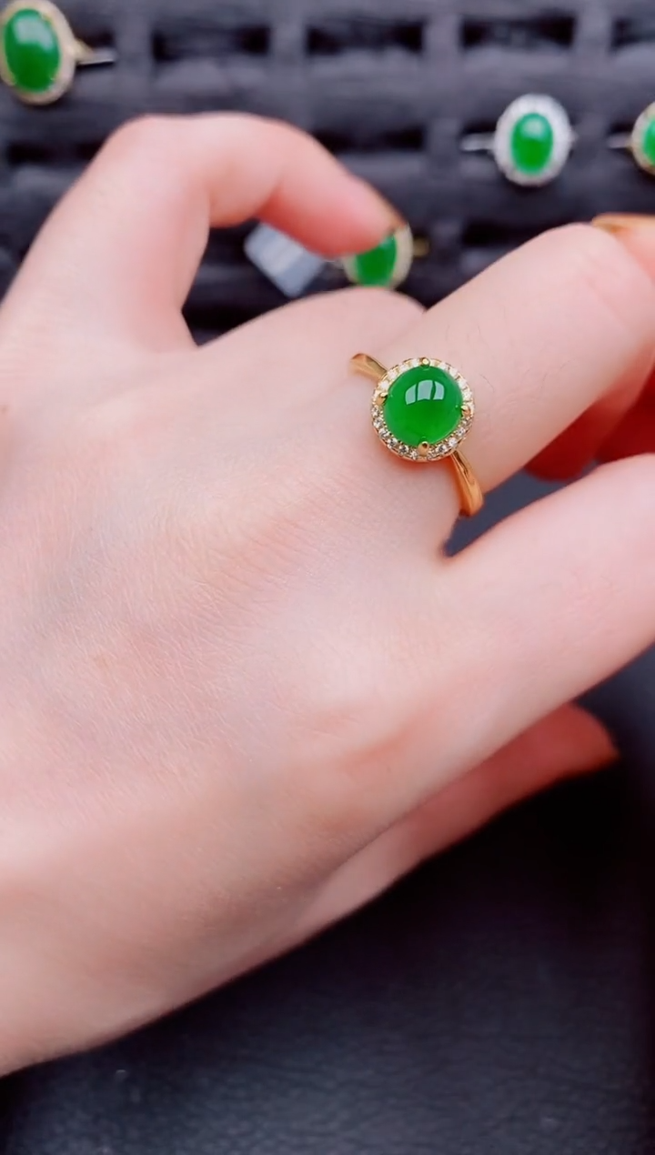 【闪购商品】翡翠戒指银S925镶嵌天然a货翡翠487