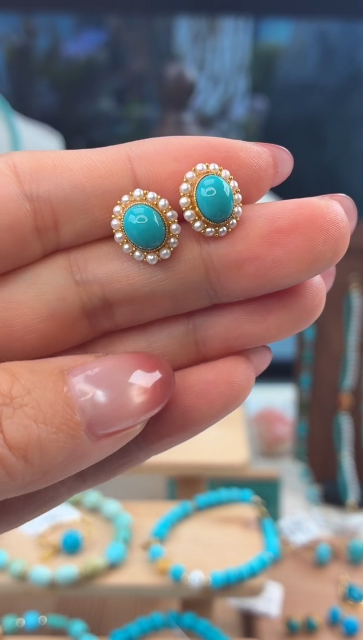 18K金镶嵌绿松石耳饰1