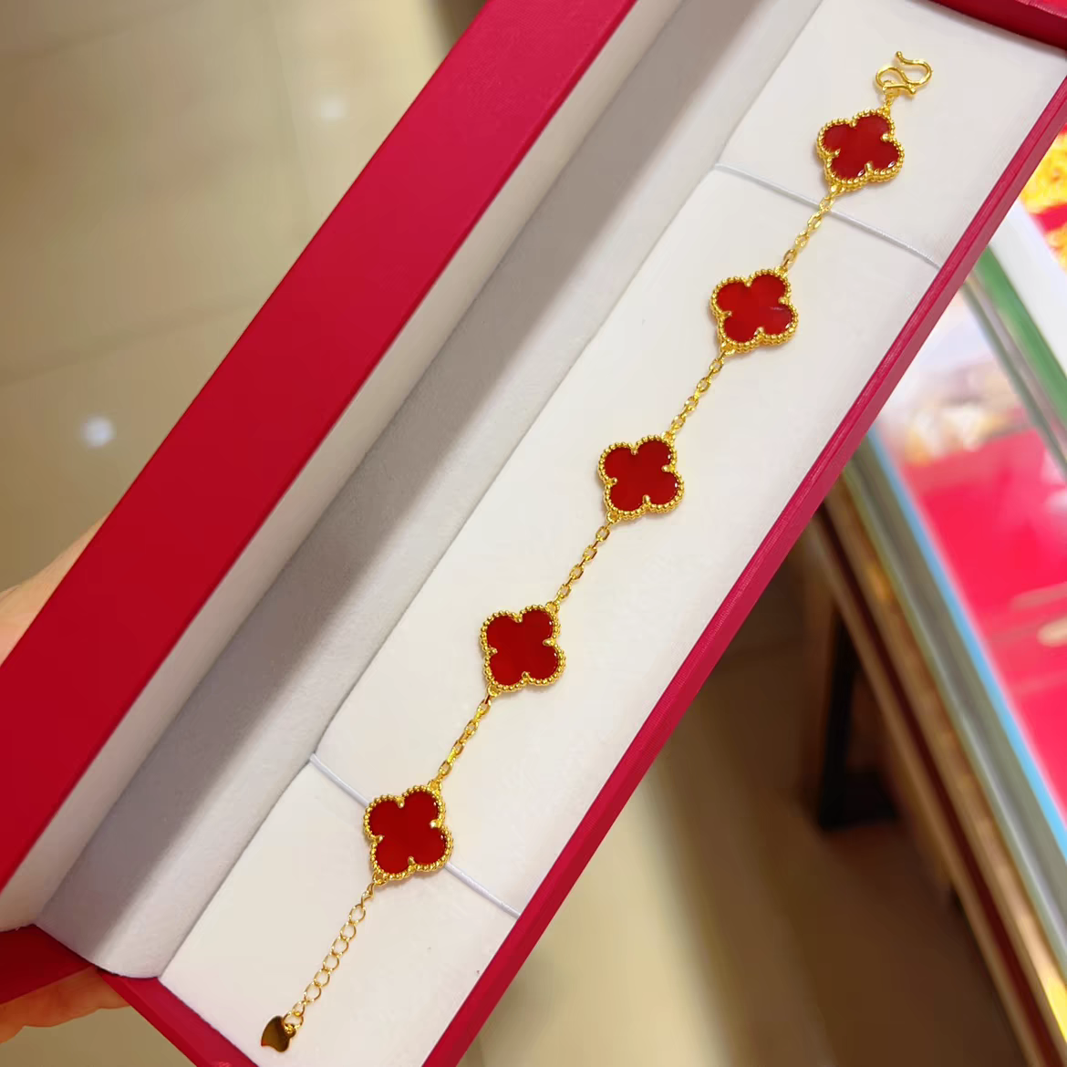 足银手链 五花手链女轻奢小众高级感红色镶嵌手链手饰送女友