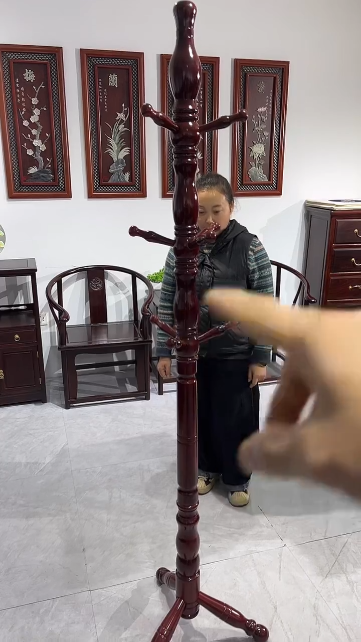 黑酸枝木类成套家具 白蜡木衣帽架带挂勾     高度183