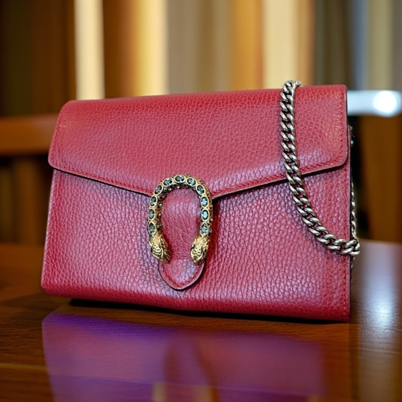 95新 GUCCI/古驰 红色酒神链条包 1226 5063 