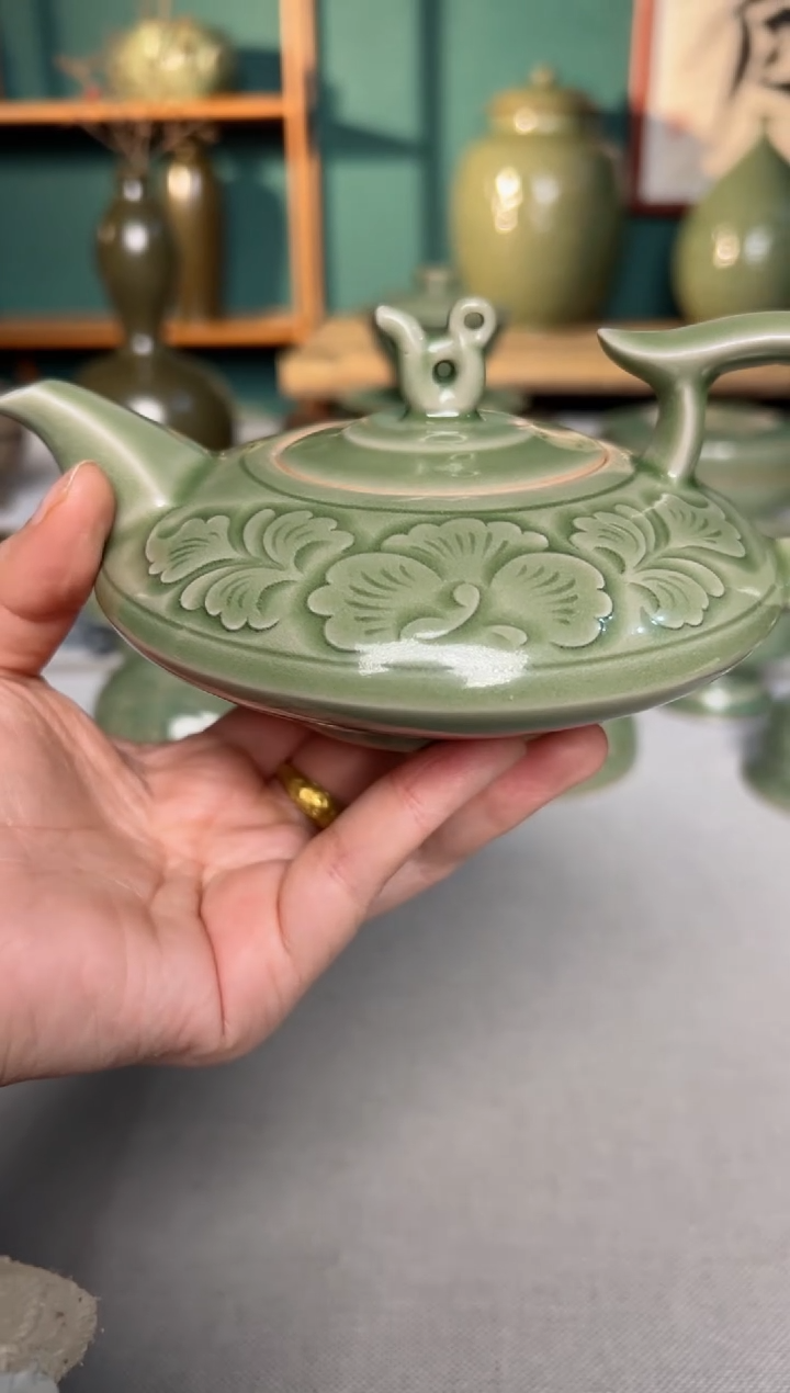 【闪购商品】其他耀州窑纯手工牡丹扁壶微瑕福利