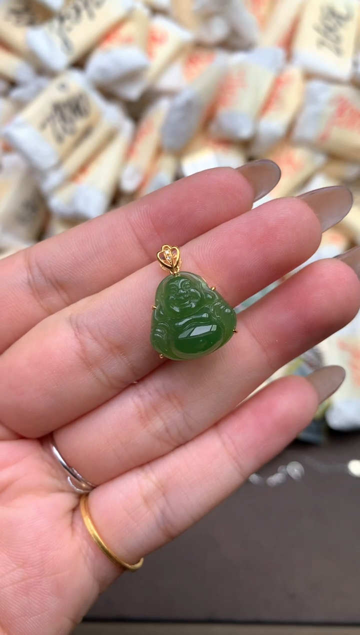 【闪购商品】和田玉18K金镶嵌挂件—