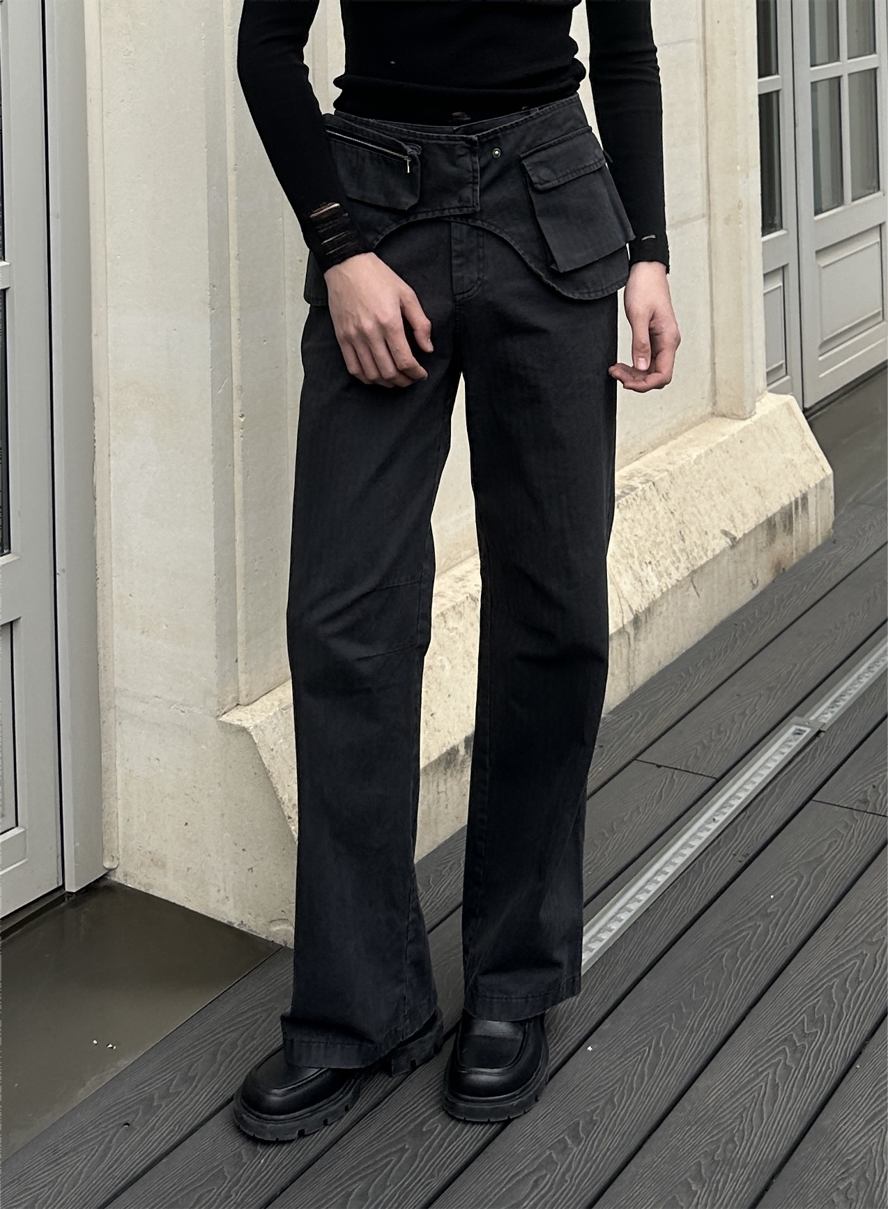 【现货】weave重工结构 黑灰色多口袋工装裤直筒多穿法高街时髦裤