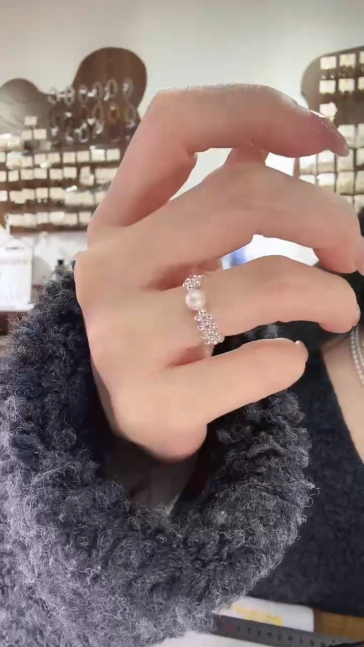 银S925镶嵌戒指淡水珍珠手工定制限定