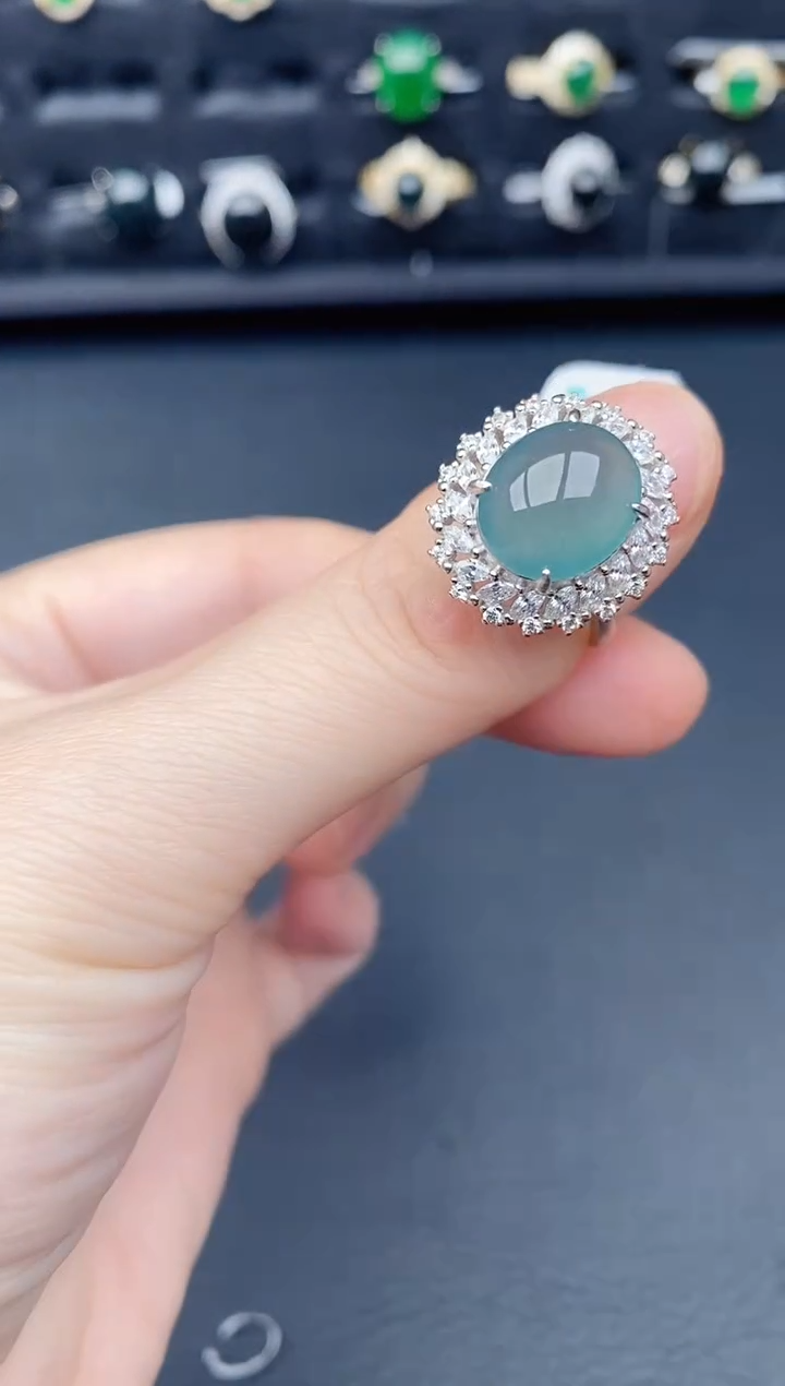 银S925镶嵌戒指翡翠天然a货翡翠87