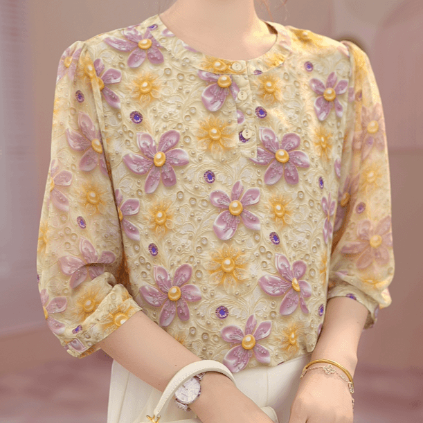 [高品质]气质优雅时尚碎花衬衫#2138-39