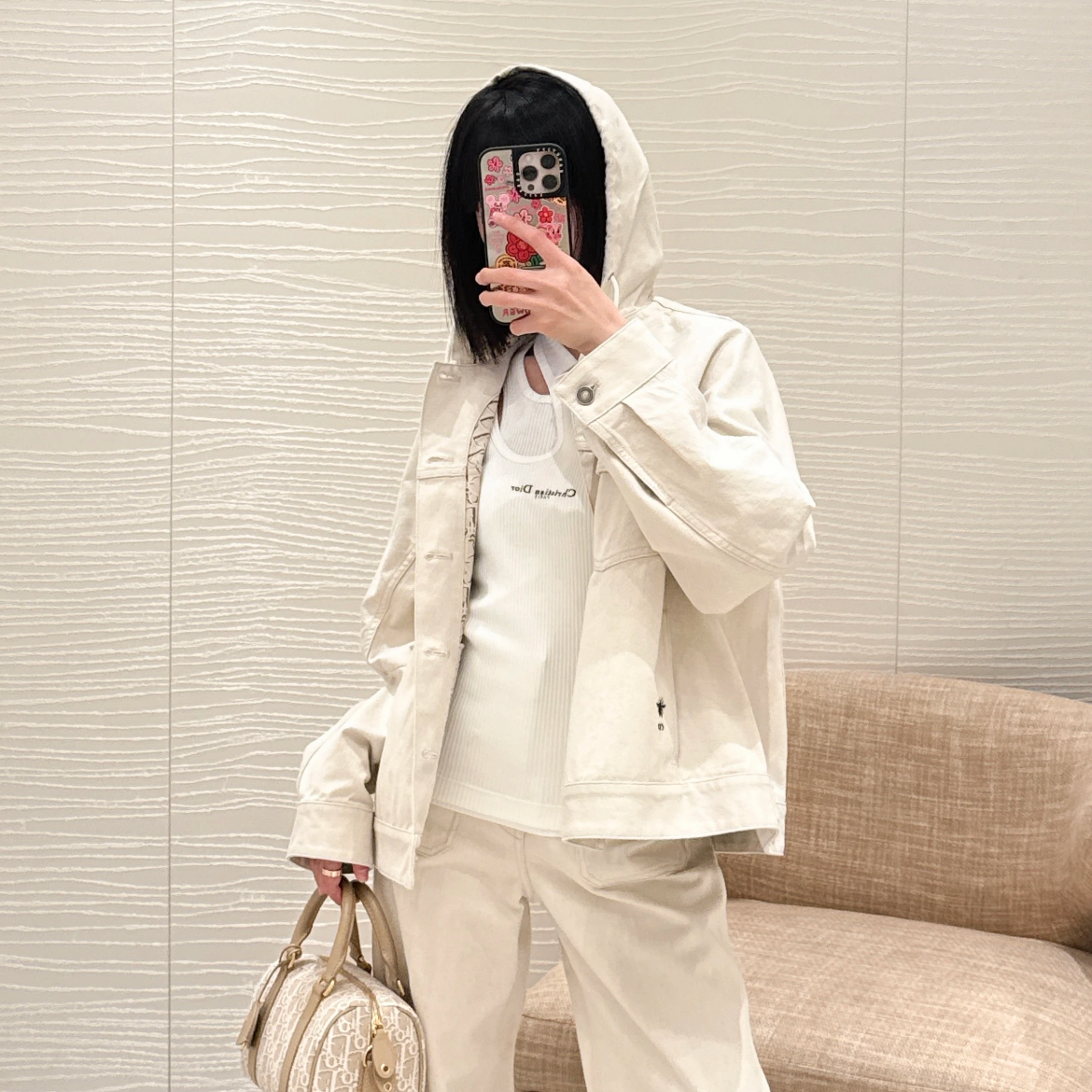 未使用 DIOR/迪奥 25夏款 老花牛仔连帽外套 米白色/38