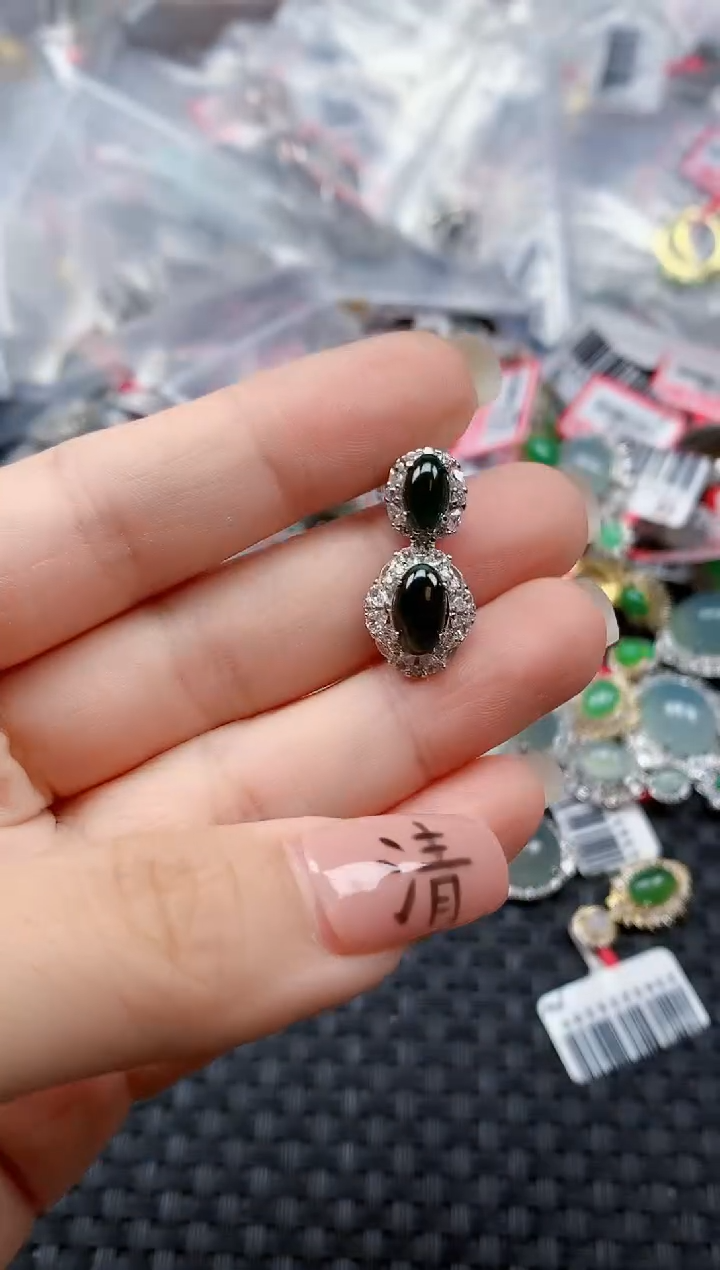 银S925镶嵌戒指翡翠天然A货缅甸翡翠