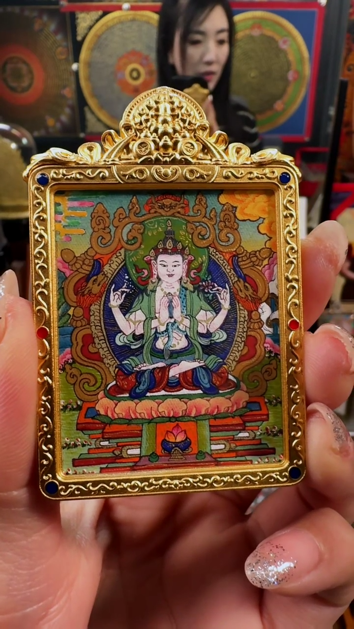 【闪购商品】吊坠 壹善缘城手绘唐卡四臂观观