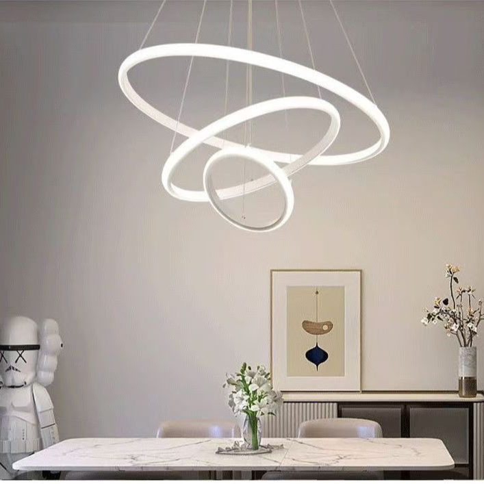 简约智能三圈餐厅吊灯轻奢家用创意简约大气个性北欧圆形