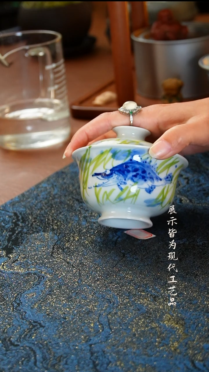 柚也柴窑鳜鱼盖碗                       