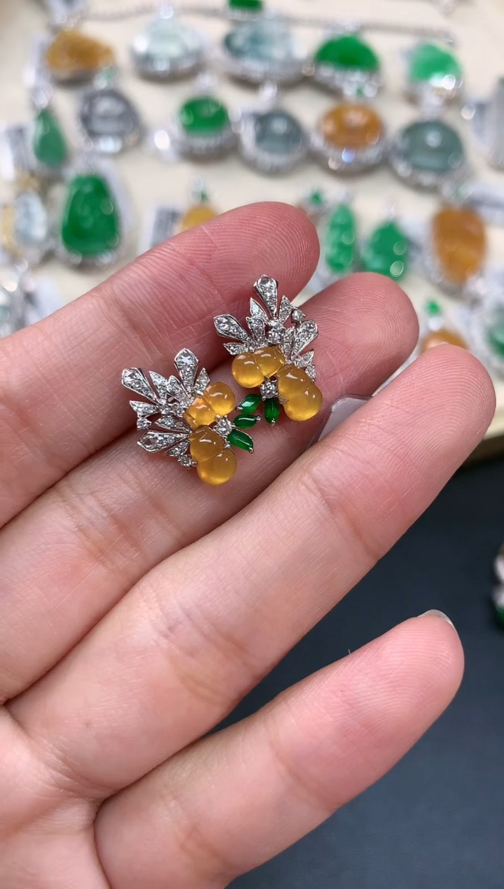 【闪购商品】翡翠耳饰18K金镶嵌A36|8800