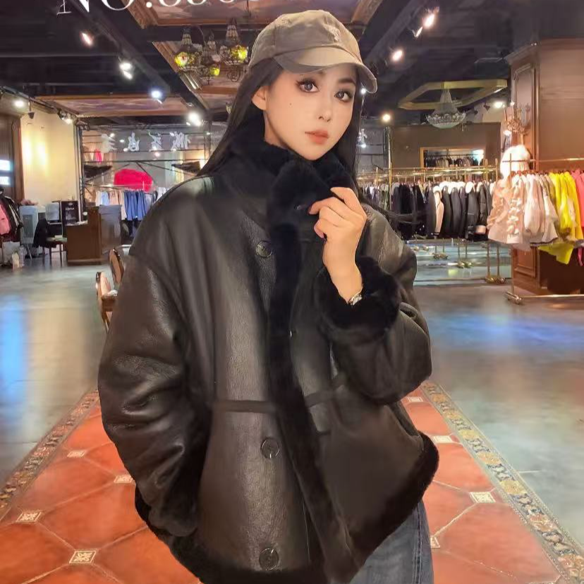 【85081】2025新款时尚百搭皮毛一体皮草外套