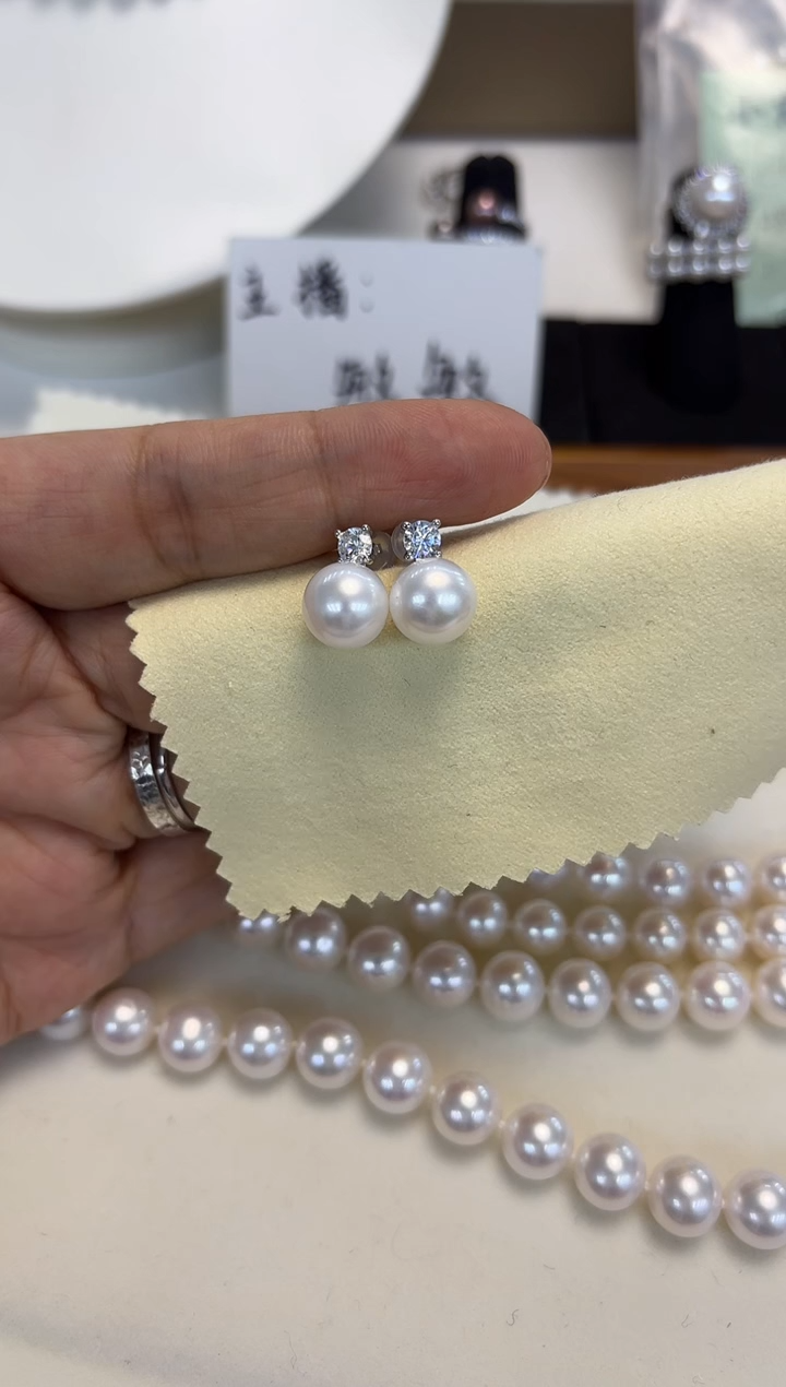 银S925镶嵌耳饰淡水珍珠耳饰