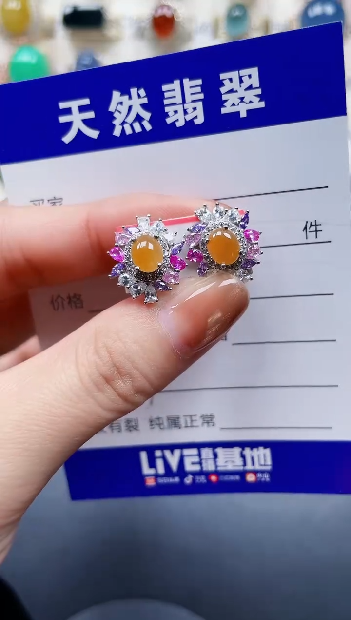 银S925镶嵌翡翠耳饰738