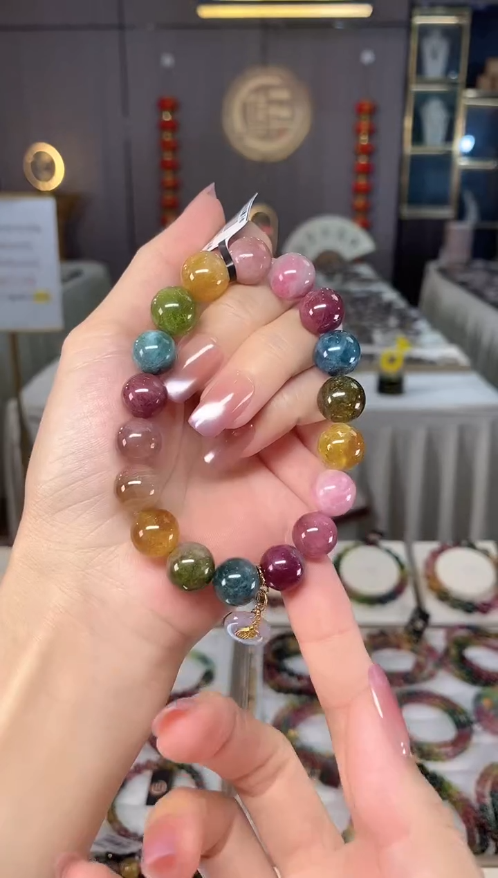 未镶嵌冰透体老矿碧玺彩虹单圈手串11mm+碧玺hon多样性发一条