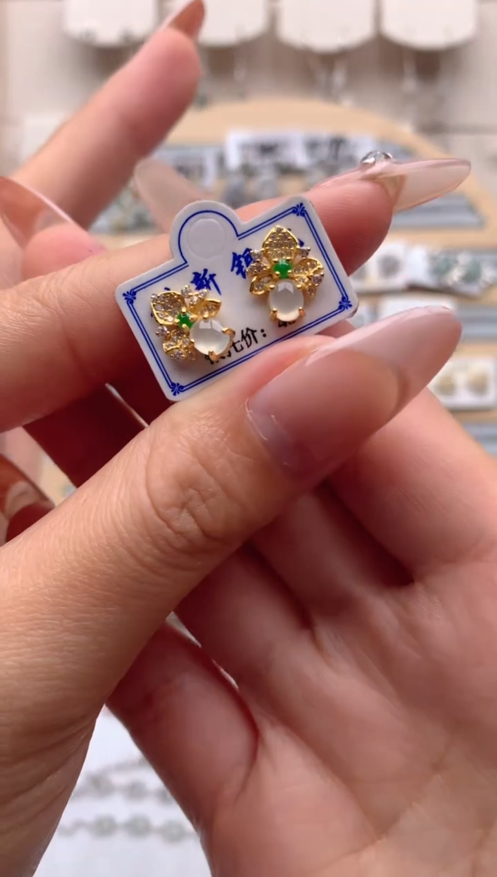 【闪购商品】翡翠耳饰银S925镶嵌3号