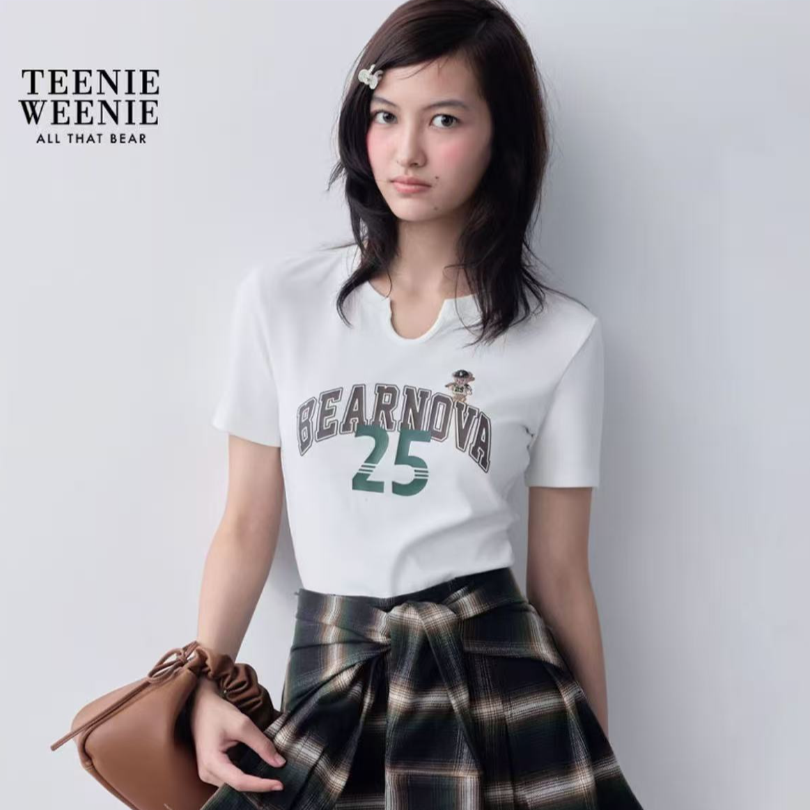 Teenie WeeniebearnovaV领卡通元素字母短袖T恤宽松YTRA254TS1B