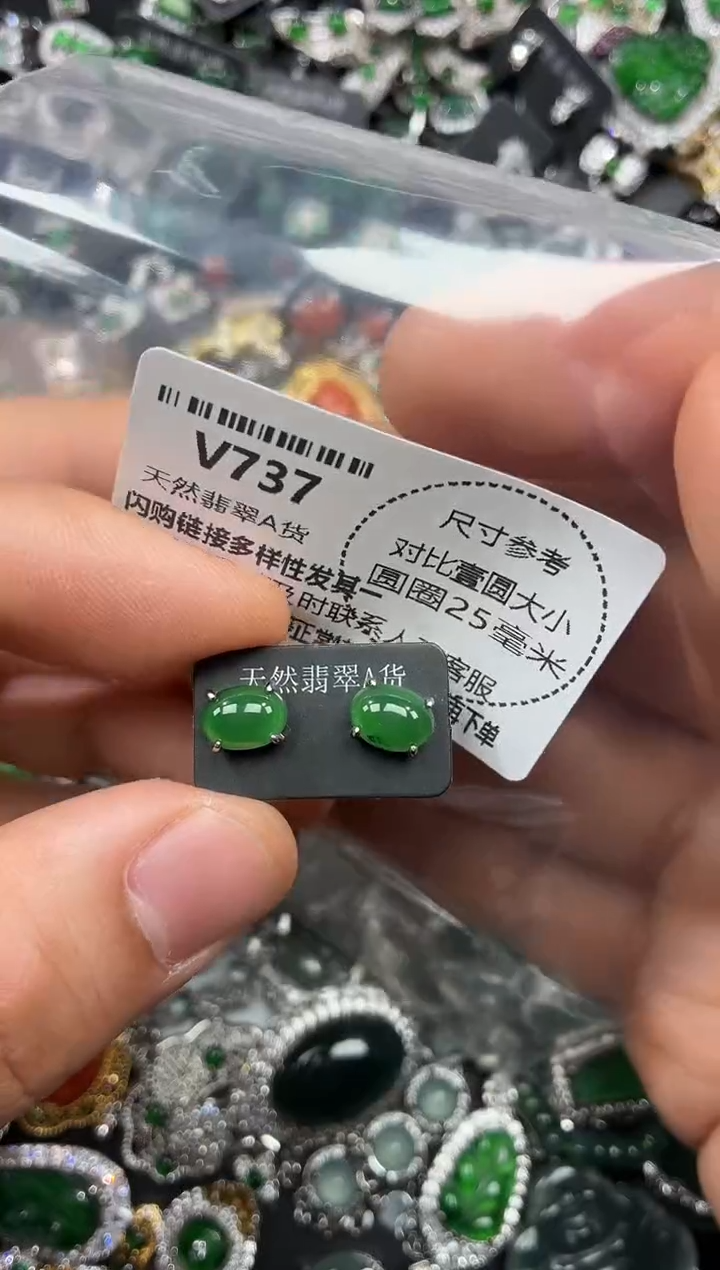 颈饰未镶嵌翡翠V737耳钉