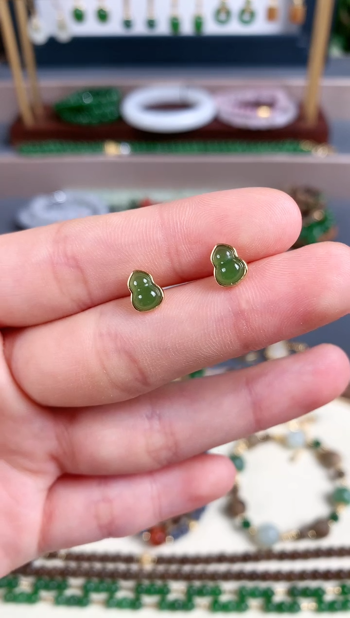 银S925镶嵌和田玉耳饰1