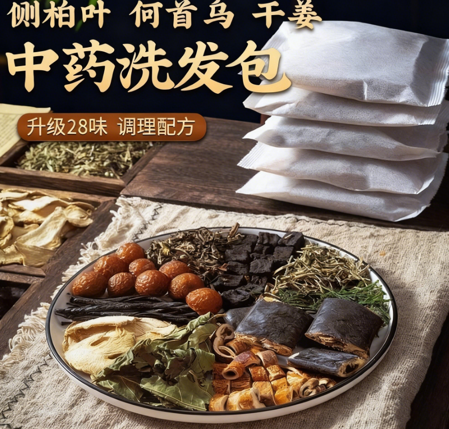 侧柏叶洗发洗头包生制何首乌干姜粉中草药洗头粉养发泡头药包