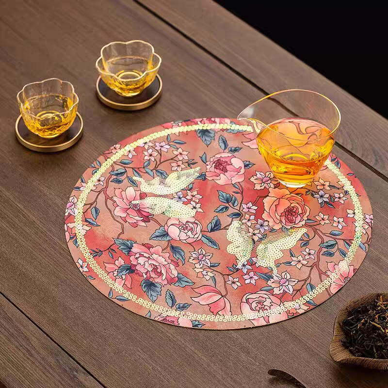 丹蕊蝶舞圆形茶席（红）茶周边摆件