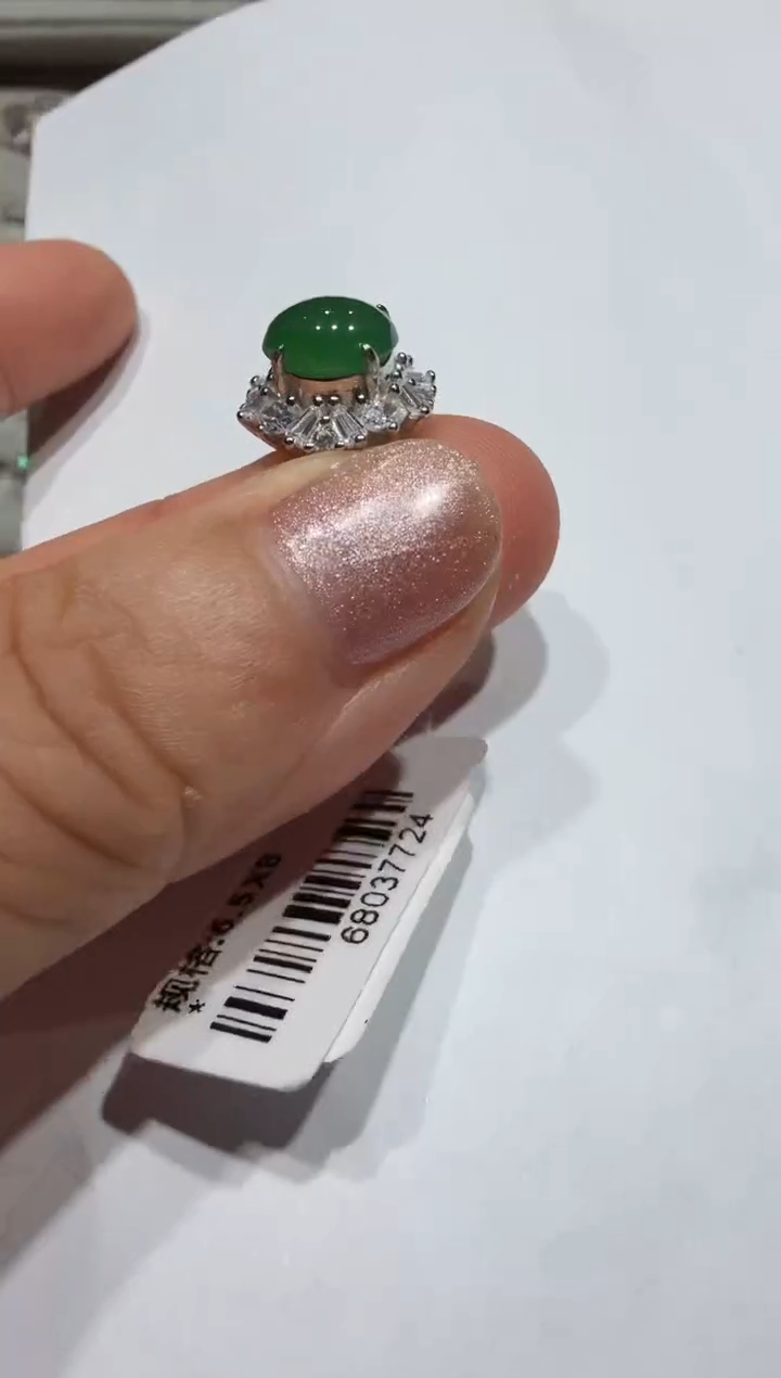 银S925镶嵌戒指翡翠缅甸A货翡翠戒指