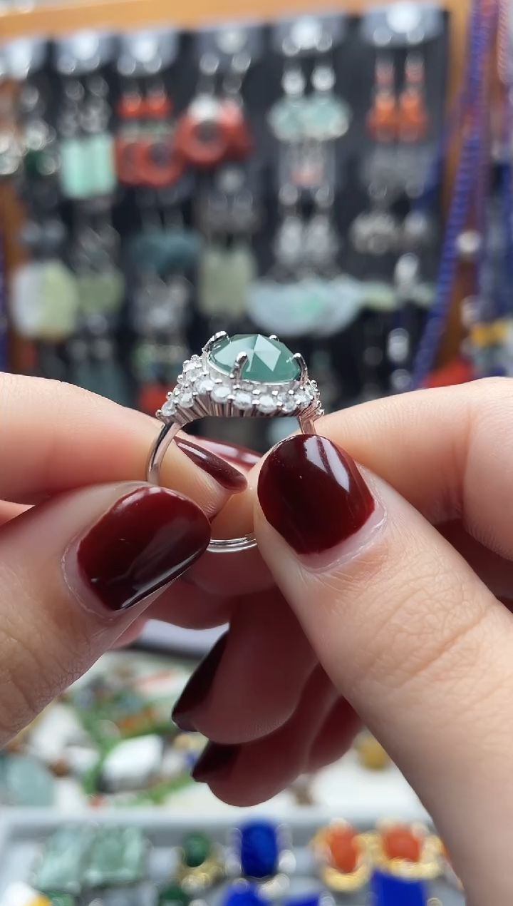 【闪购商品】翡翠戒指银S925镶嵌饰品