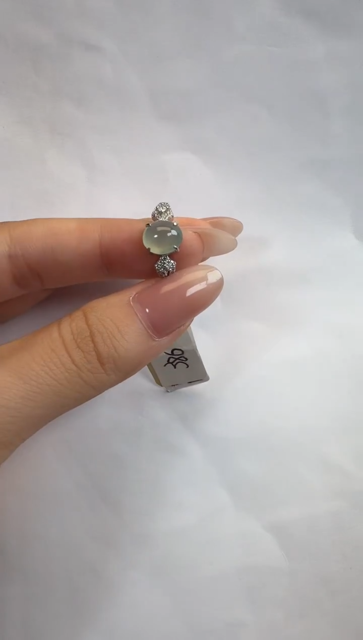 银S925镶嵌戒指翡翠925银镶缅甸A货翡翠戒指158