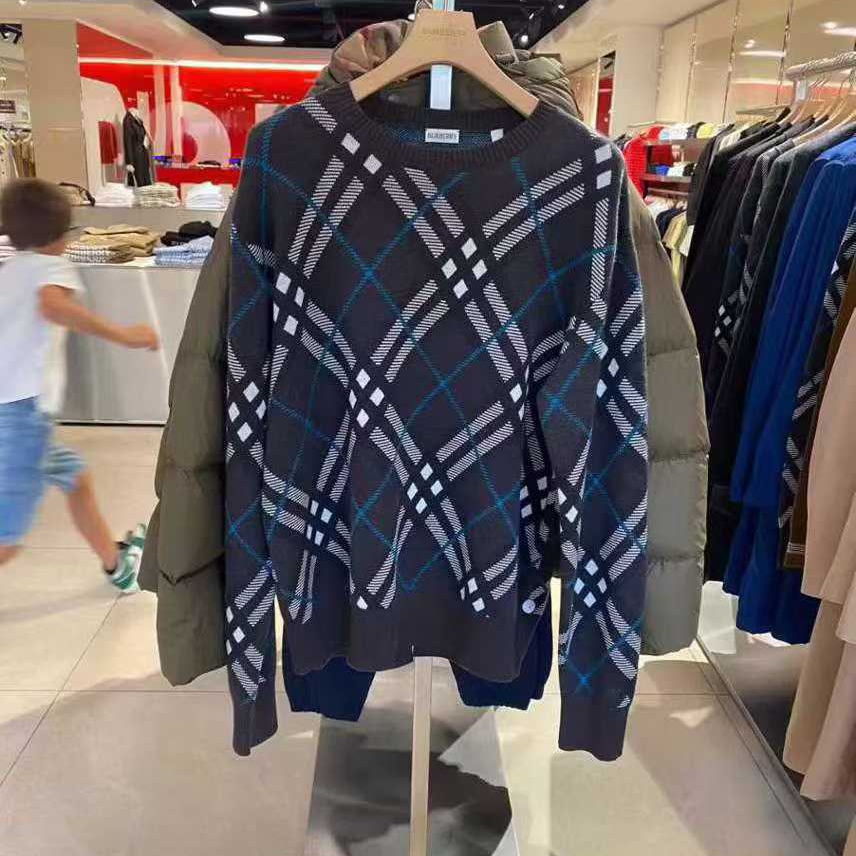 【香港直邮】 Burberry博柏利男款格纹羊毛针织衫套头毛衣 80934991