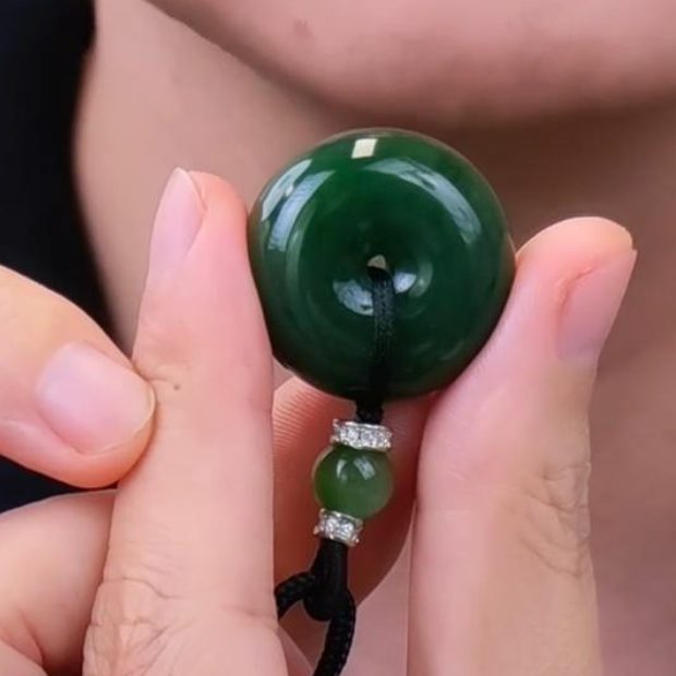 平安扣/1221和田玉碧玉菠菜绿平安扣-HTBY