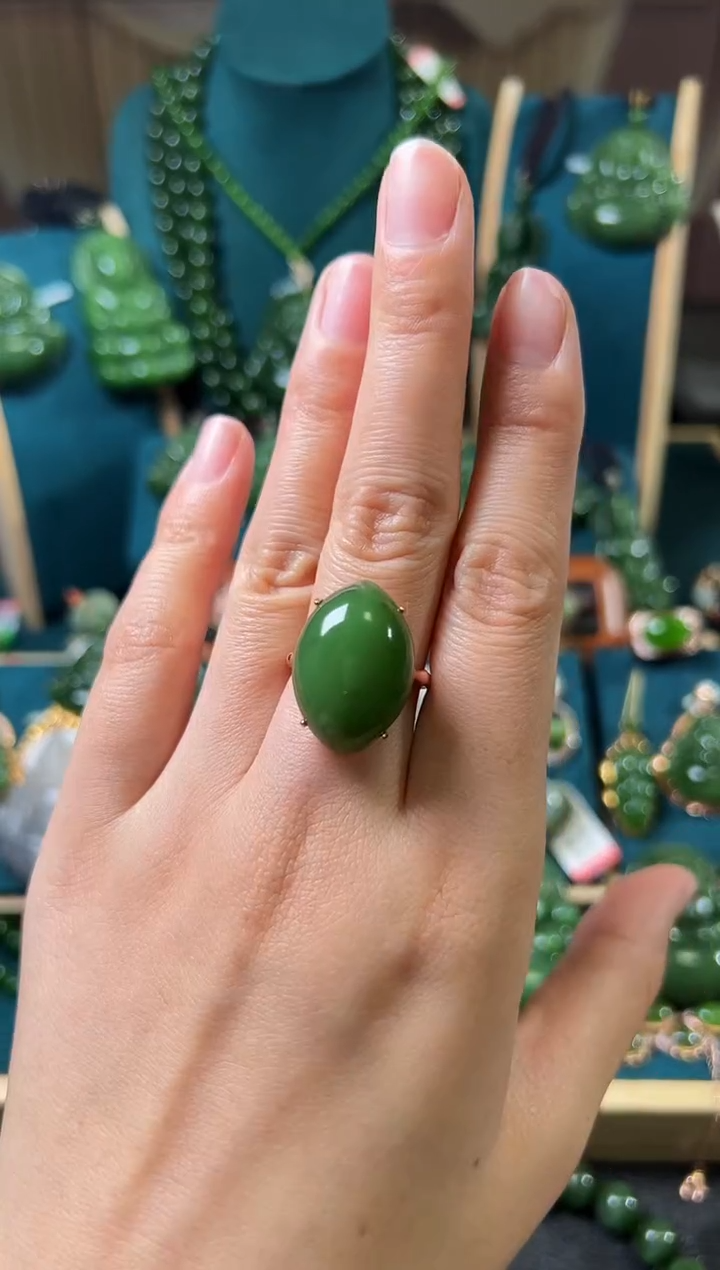 【闪购商品】和田玉（碧玉）戒指银S925镶嵌碧玉