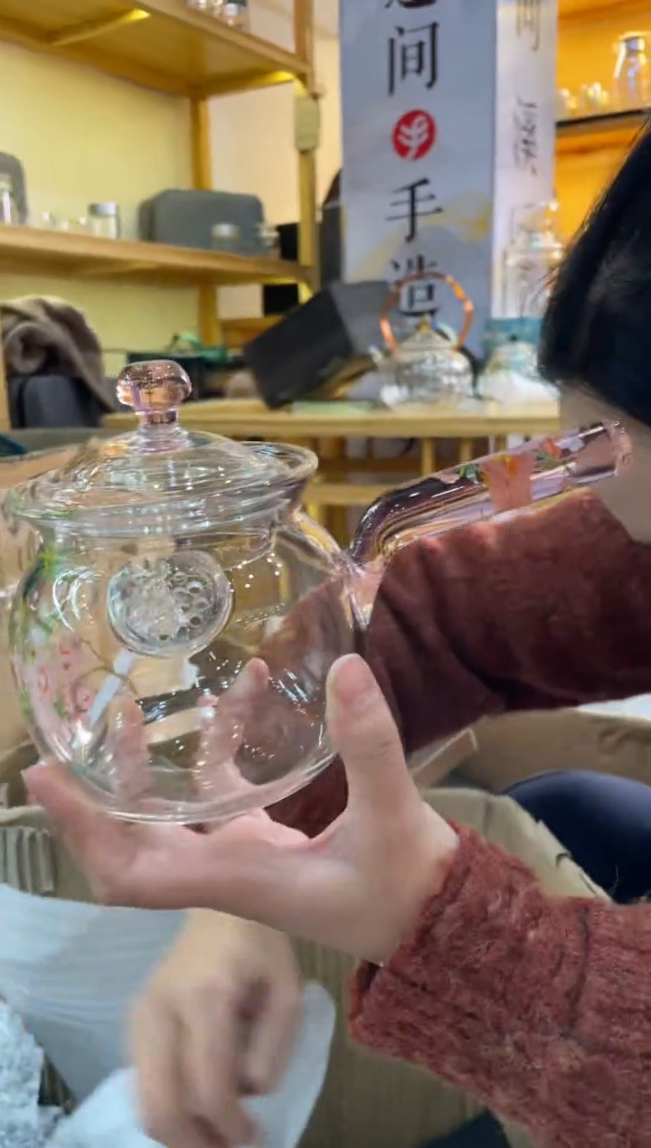 手工艺品玻璃罐罐壶粉把桃花
