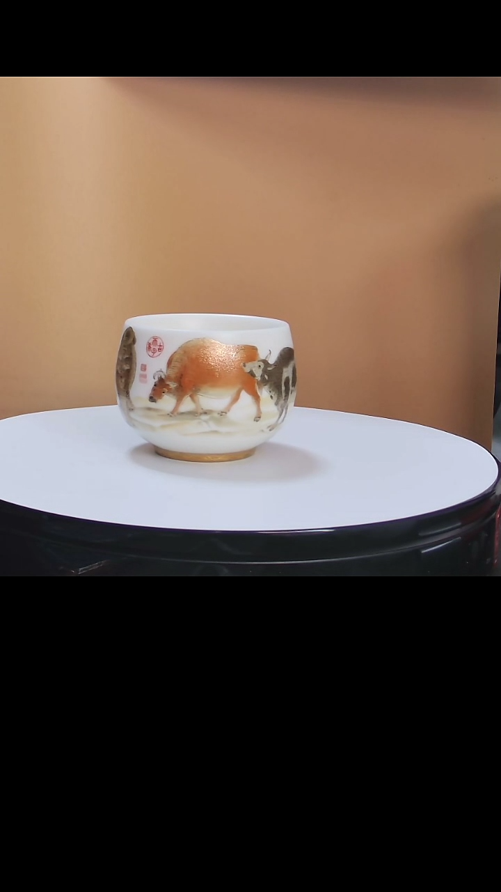 【闪购商品】主人杯五福牛白瓷主人杯礼盒装