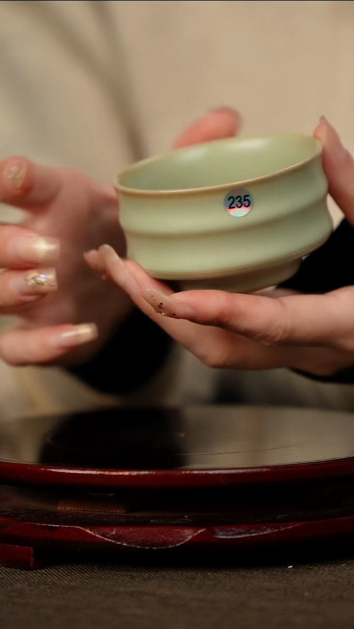 全品 粉青 竹节杯 