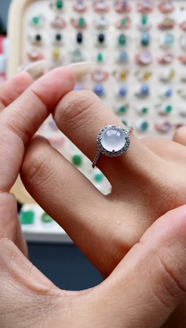 【闪购商品】翡翠戒指银S925镶嵌缅甸天然A货翡翠333  2+2